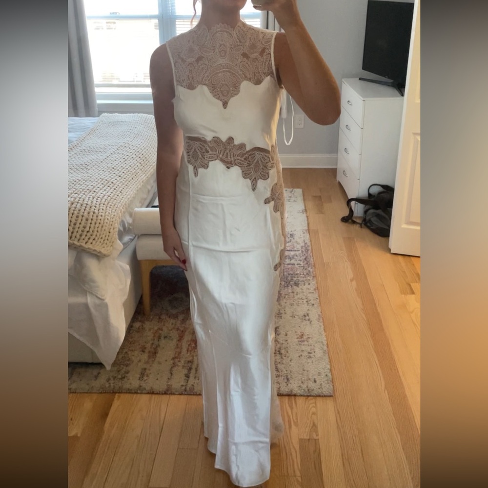 Shona Joy White and Brown Lace Maxi Dress - Picture 9 of 11